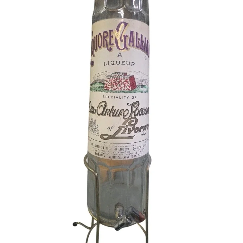 Vintage Liquore Galliano Glass Bottle Decanter with Spigot and Metal Stand 32
